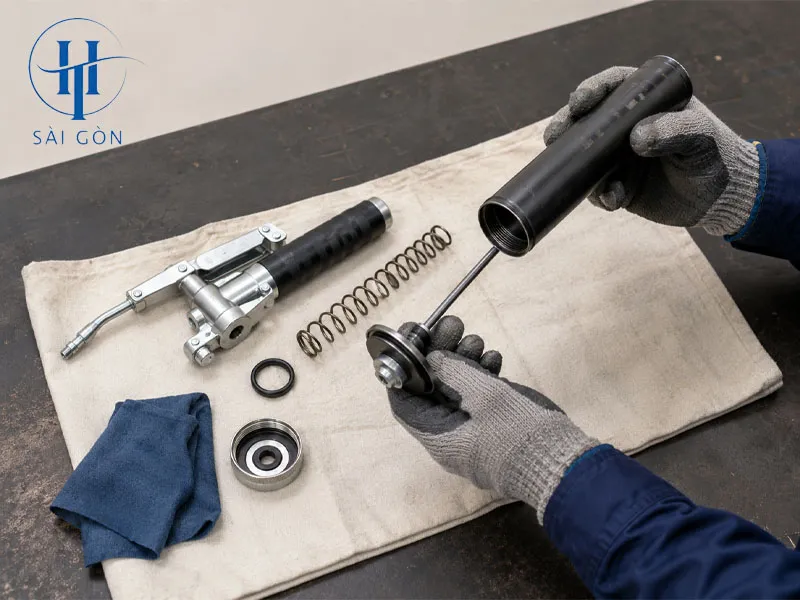 Tháo súng và kéo piston về cuối ống Tháo súng và kéo piston về cuối ống