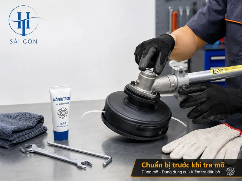 Chuẩn bị trước khi tra mỡ vào đầu bò máy cắt cỏ Chuẩn bị trước khi tra mỡ vào đầu bò máy cắt cỏ