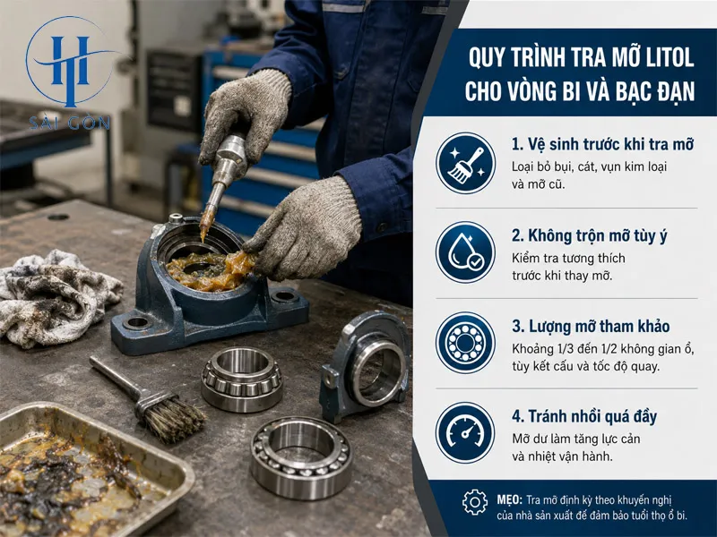 Quy trình tra mỡ Litol cho vòng bi và bạc đạn Quy trình tra mỡ Litol cho vòng bi và bạc đạn