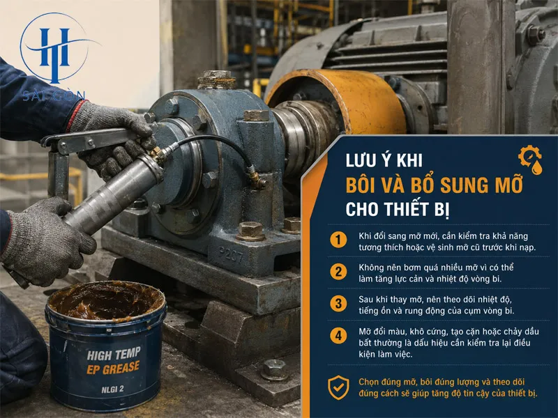 Lưu ý khi bôi và bổ sung mỡ cho thiết bị